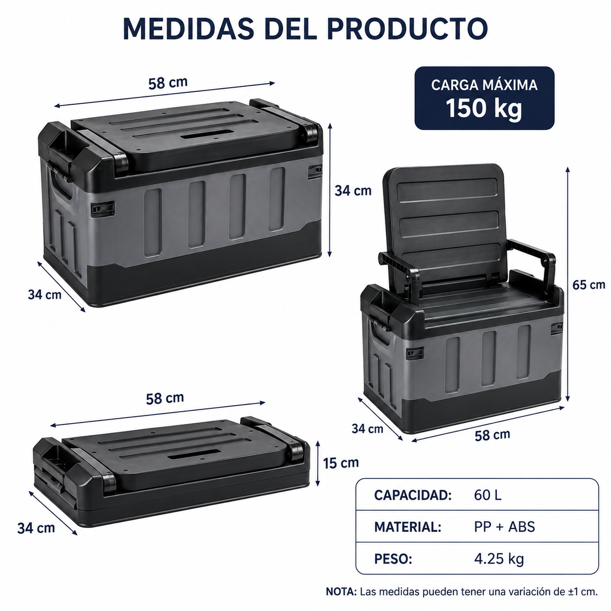 Caja Plegable Multifunción Con Asiento 60L Camping