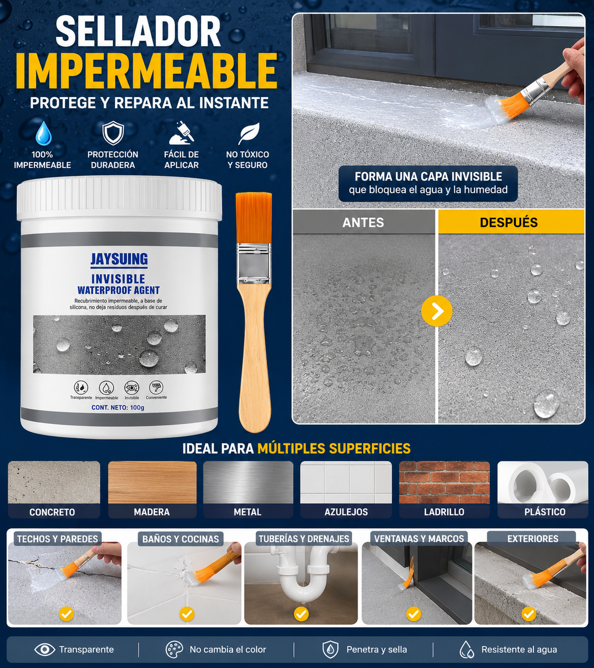 Sellador Impermeabilizante Transparente Anti filtraciones Con Pincel
