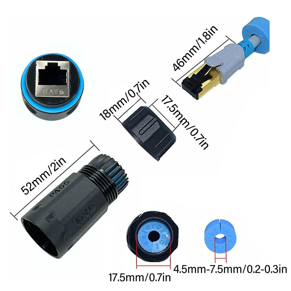 Conector RJ45 Exterior IP68 – Unión Impermeable para Cable de Red
