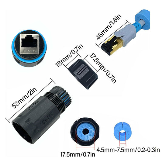 Conector RJ45 Exterior IP68 – Unión Impermeable para Cable de Red