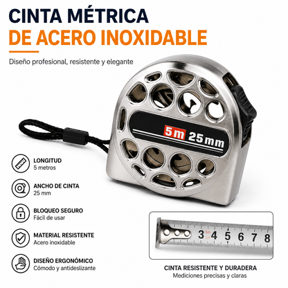 Cinta Métrica Acero Inoxidable 5m x 25mm Profesional