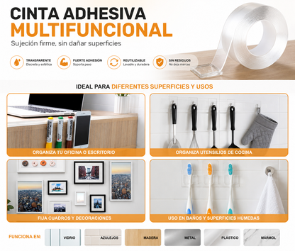 Cinta Adhesiva Multifuncional Transparente Reutilizable – Ultra Fuerte
