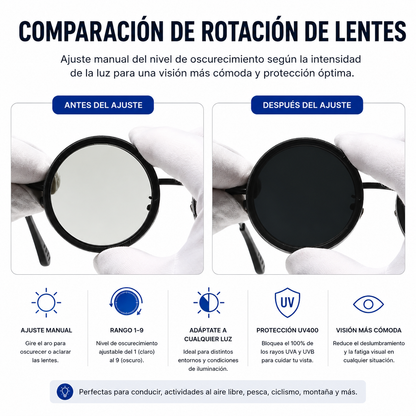 Lentes de Sol ND Variable Ajustable UV400 1-9 Niveles Polarizados